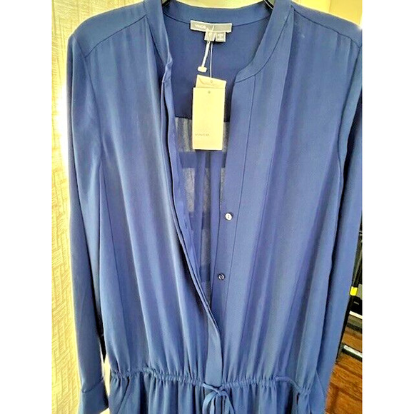 New VINCE Womens Medium M Long Blue Maxi Dress Long Sleeve V-Neck Retail $425 - Picture 5 of 12